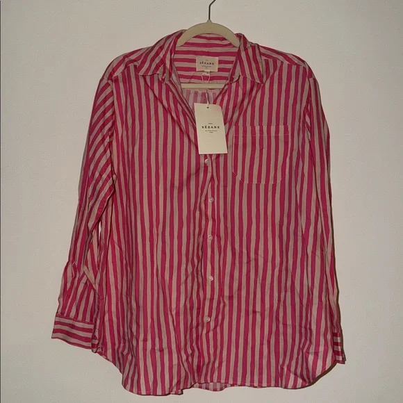 Sezane max shirt in pink and ecru stripes size 38 - Picture 2 of 4